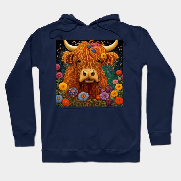 Sweet Scottish Highland Cow Under The Stars Hoodie by LittleBean